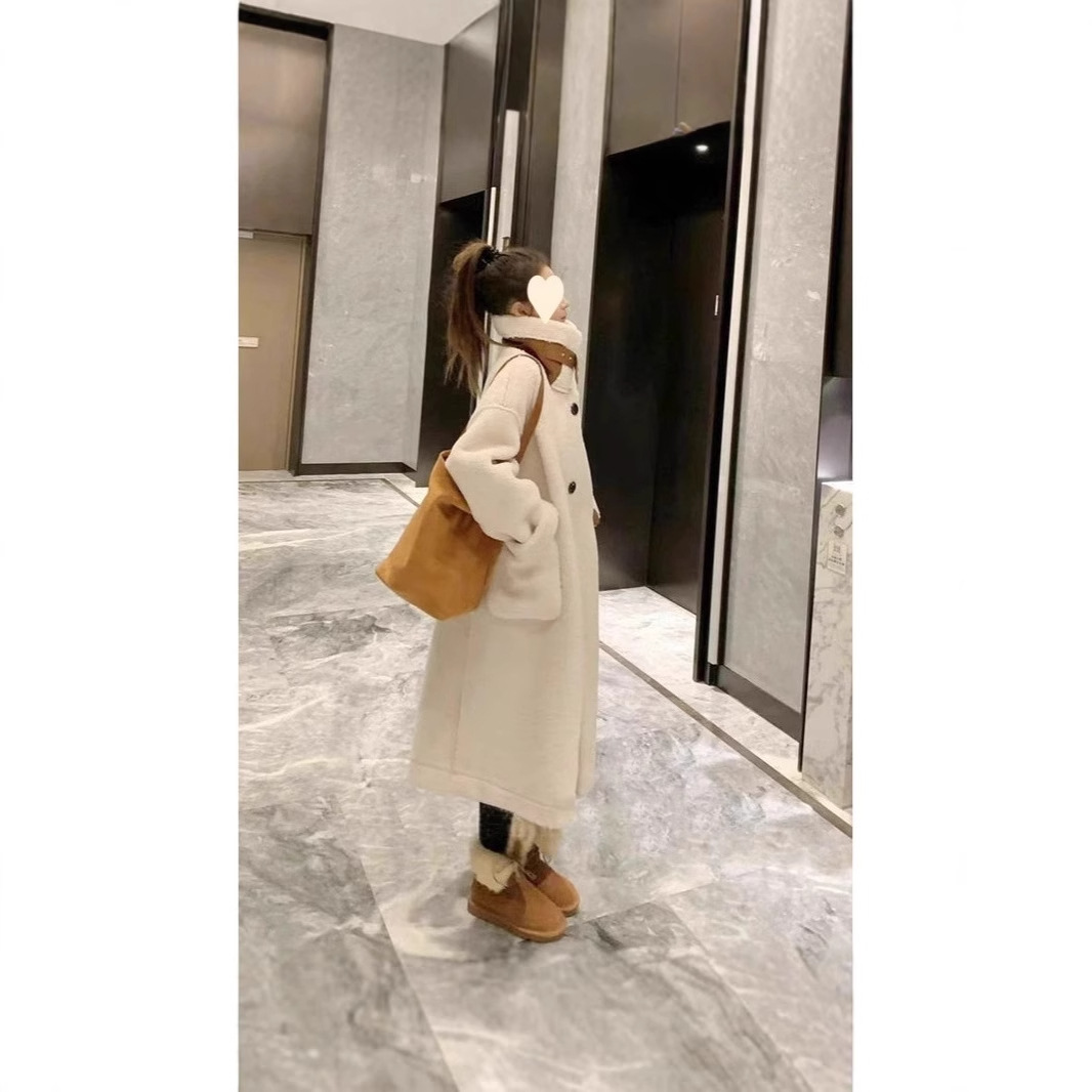 코트 겨울 새 한국식 올매치 롱 양면 모피 원피스 미립자 캐시미어 두꺼운 램스울 코트