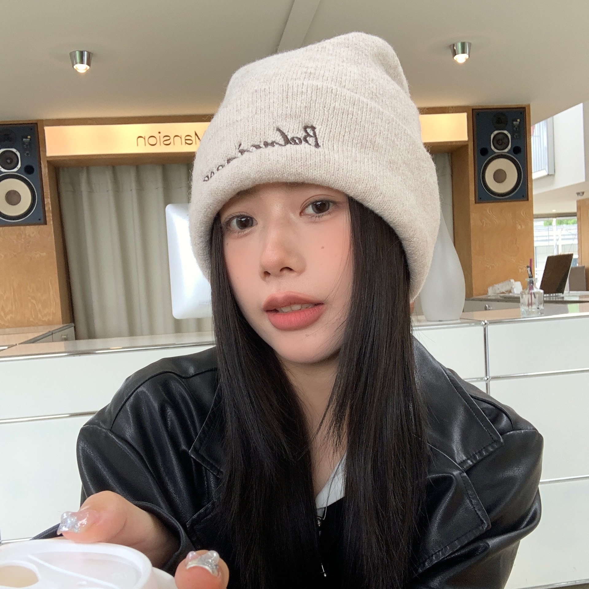 Embroidered Knitted For Women Wool Blend Yarn Autumn Winter Double Layer Warm Ear Protection Cold Hat Face Slimming_voghion.com
