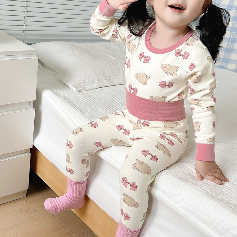 Wool high-waisted leggings - pink bear