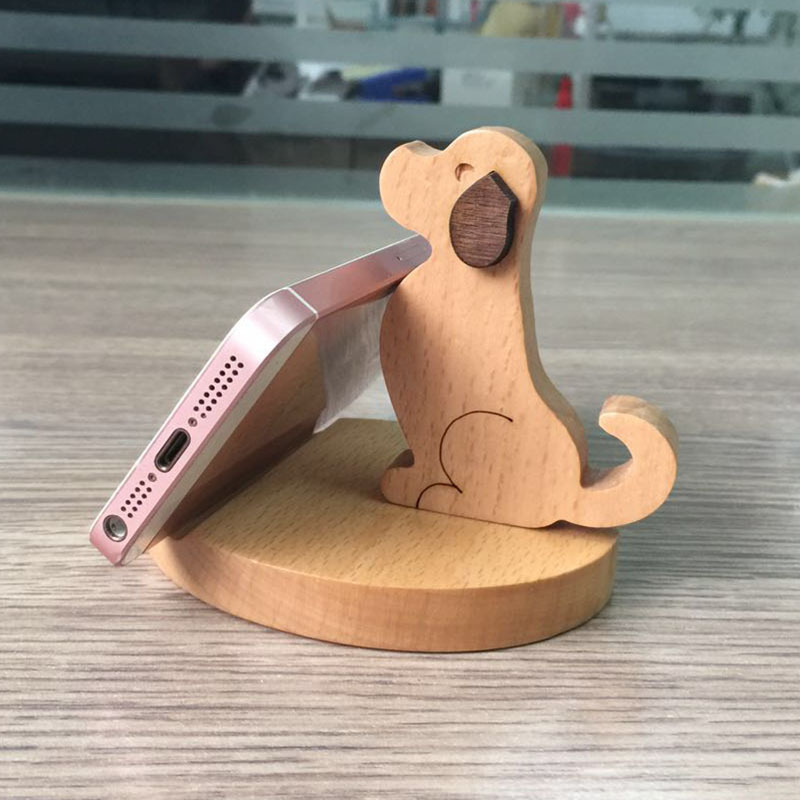 90g Weight Mobile Phone Holder Classification Wood Material Dog Pattern Cute Style Cute Dog Wood Mobile Phone Holder 1