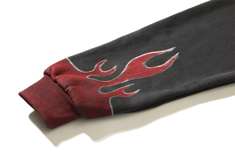 Jaqueta de algodão puro Tott masculina e feminina American High Street Flame Unicorn Arm Printed Hoodie Trend_voghion.com