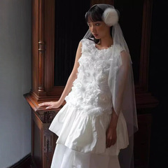 法式轻婚纱新娘少女花朵影楼礼服晨袍气质日常领证登记小个子白裙