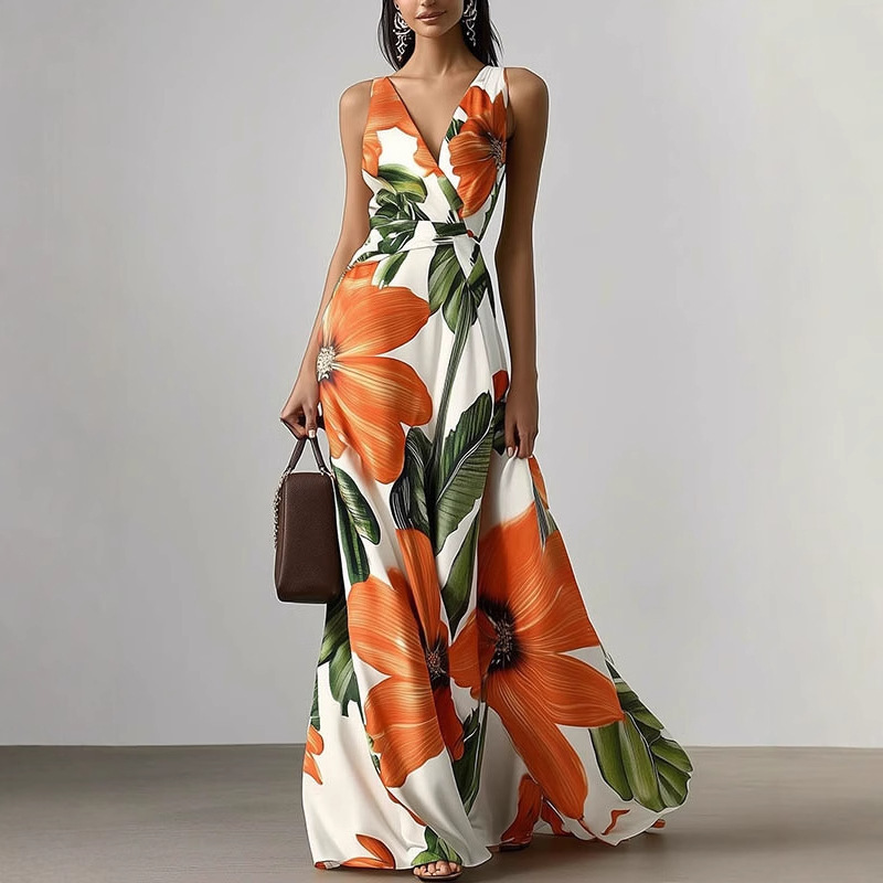 2025 European and American Cross-Border Printed Slimming Waistband Oversized Skirt Dress 2025 European and American Cross-Border Printed Slimming Waistband Oversized Skirt Dress