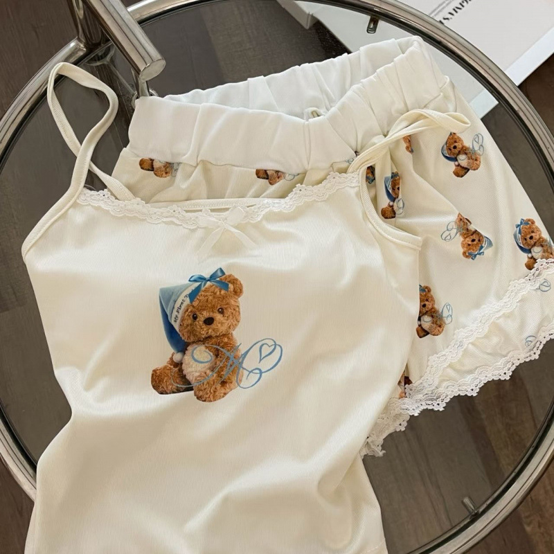 Little Red Book's Popular Sweet and Pure Pajamas with Breast Pads for Women, Lace Girls, Cute Bears, Home Clothes Wholesale