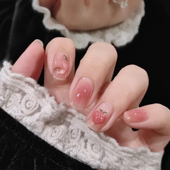 Pink girl heart wearing beautiful nail art short peach camellia flower cute nail sticker wholesale false nails wearing nail plate