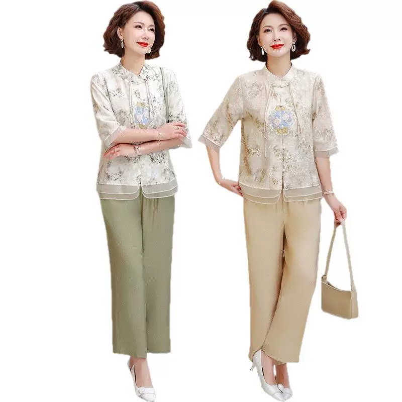 Мама весна 2025 новый иностранный стиль средний и пожилой женский летний костюм мода одежда летняя одежда 50