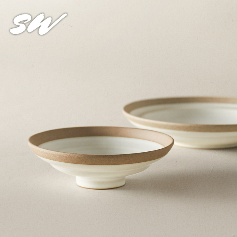 Japanese-Style Retro Round Salad Plate Shallow Plate Rustic Ceramic Dish Handmade Household Ceramic Western Restaurant Tableware