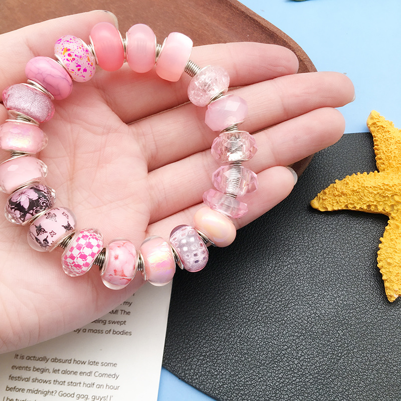 1 Rosa panjia agujero grande cuentas de colores accesorios de joyería redonda hecha a mano pulsera espaciador cuentas 20 estilos disponibles