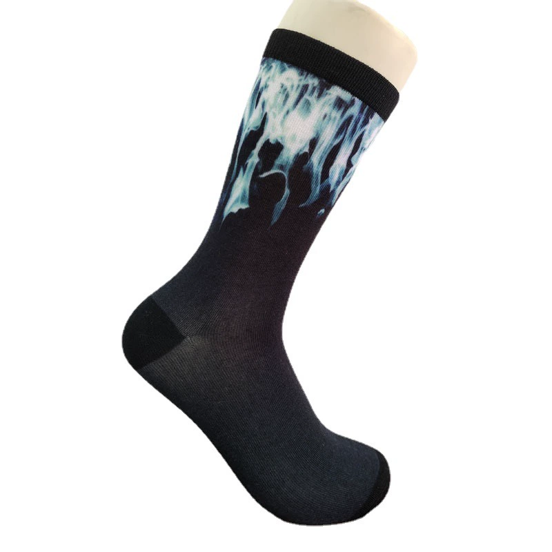 Лето, весна и осень, тонкие окрашенные носки из чесаного хлопка, мужские носки средней длины, европейские и американские модные уличные носки с принтом 360 °