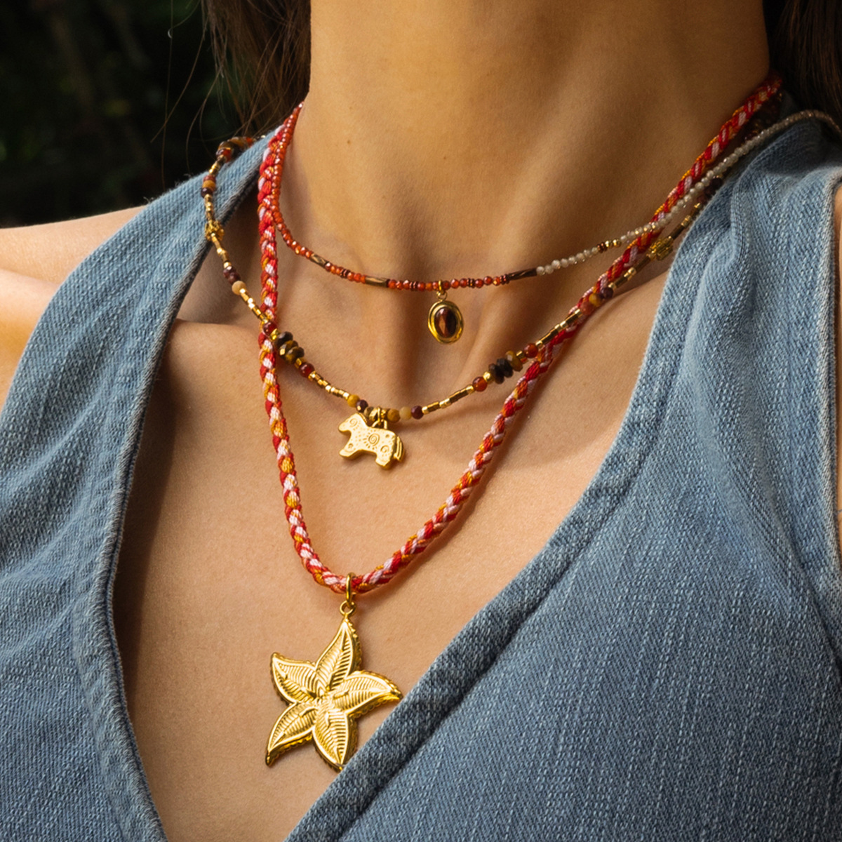 Tiana Europa y América collar de acero inoxidable dulce y cool chica caliente viento de playa marina cuerda gruesa trenzada cadenas de clavículas transfronterizas ventas calientes mujeres