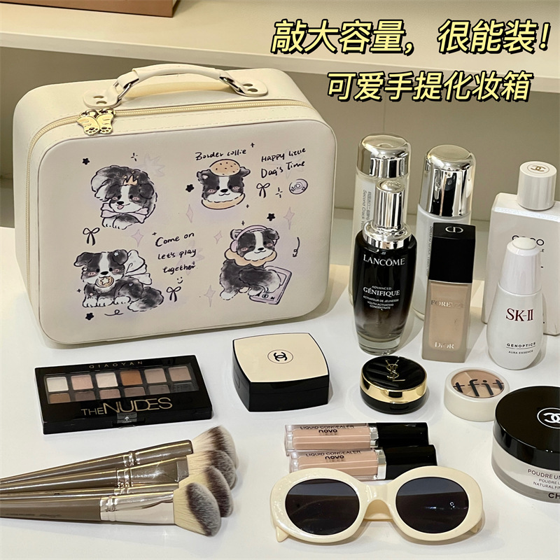Caja de maquillaje de dibujos animados de alto valor facial y gran capacidad portátil para productos de cuidado de la piel, caja de almacenamiento, maleta, bolsa de maquillaje
