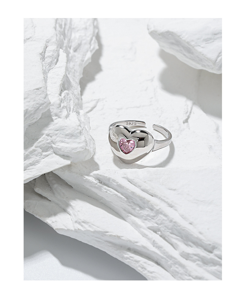 Fashion Heart Shape Sterling Silver Open Ring Plating Inlay Zircon 925 Silver Rings
