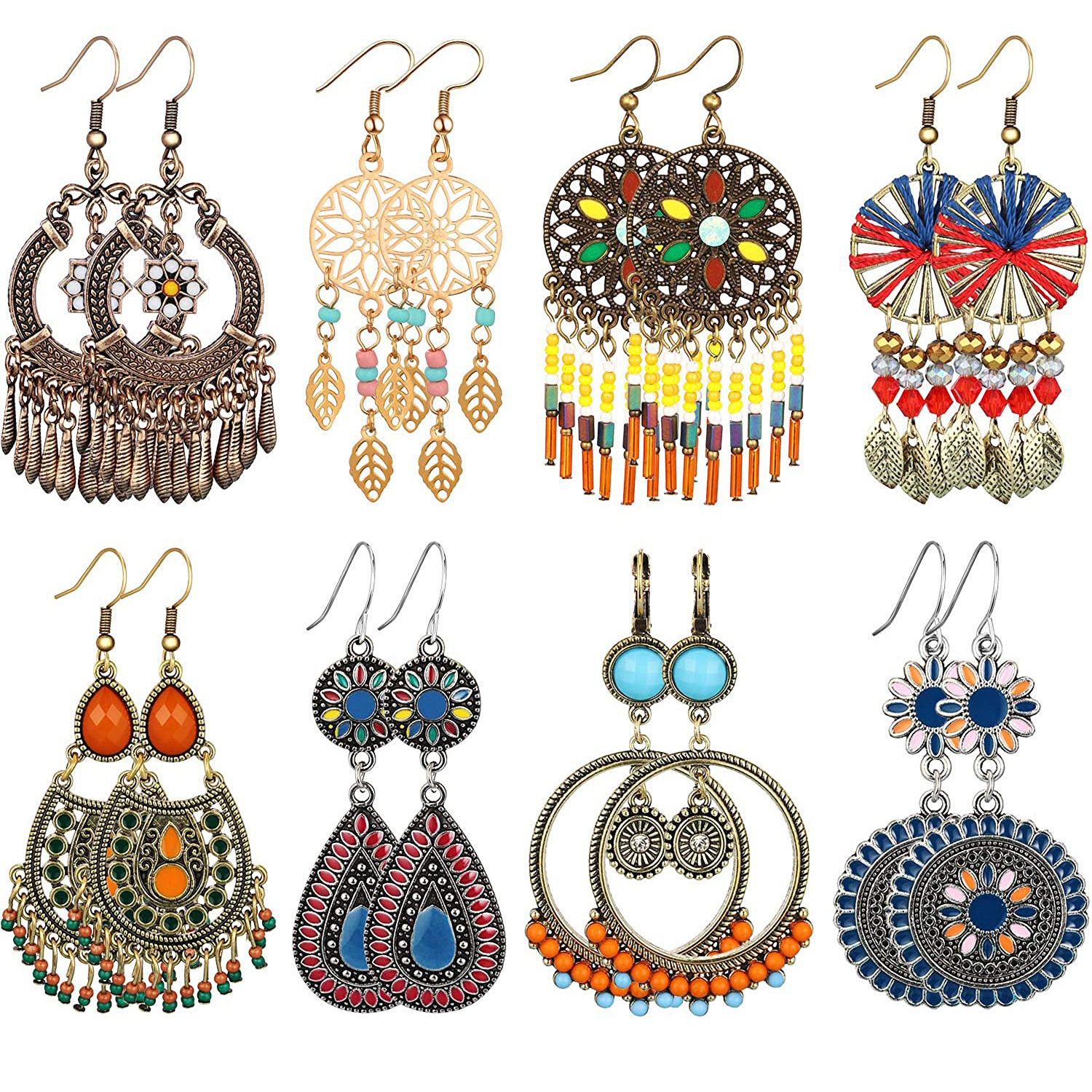 Cruz-frontera geométrica hoja arroz cuentas pendientes estilo corte vintage accesorios de cuentas de moda europea y americana joyería del oído al por mayor