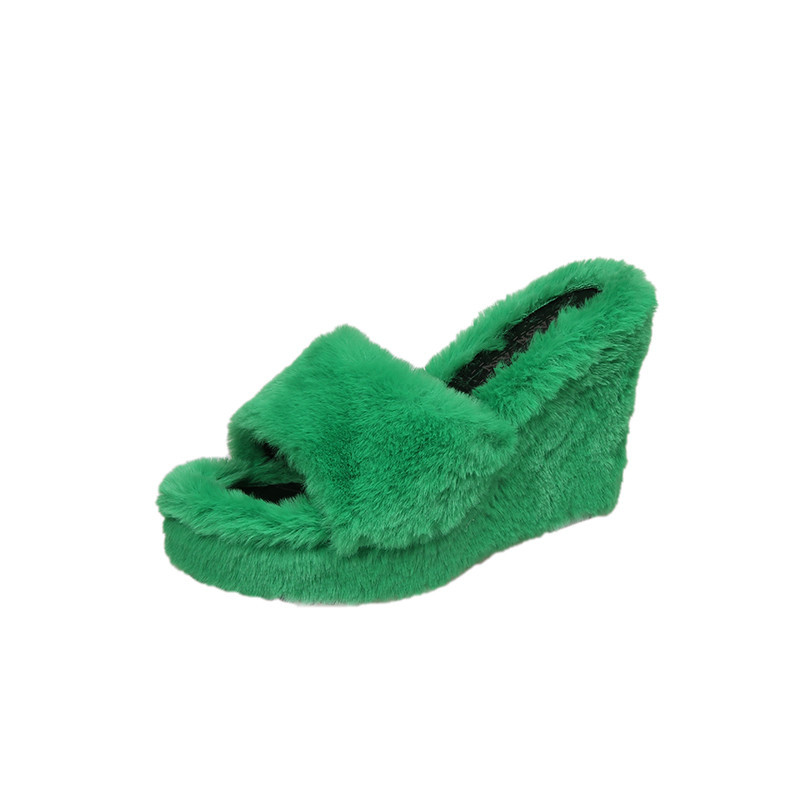 Cross-border Foreign Trade 2023 Autumn New Furry Platform Wedge Slippers, European And American Fashion Outdoor Women's_vogvips.com