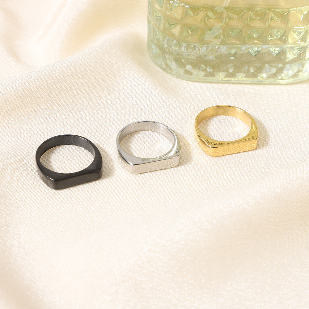 Cross-Border New Stainless Steel Ring Personalized Hip-Hop Titanium Steel Ring Non-Fading Flat Rectangular Ring Wholesale