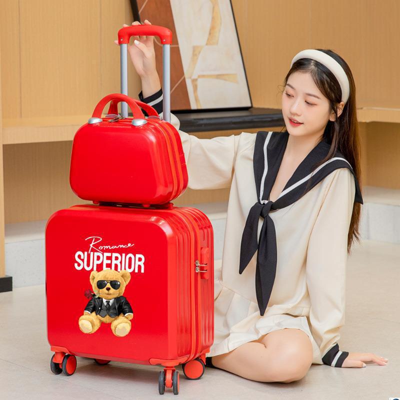 Lindo equipaje para niños de las mujeres de dibujos animados ligero trolley caso niño y madre embarque universal rueda 18 pulgadas maleta contraseña