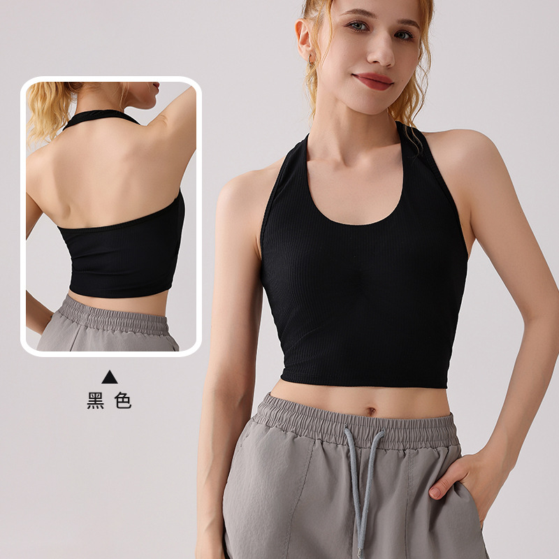Yoga europeo y americano, cuello halter, roscado, pliegues, sujetador, chaleco deportivo al aire libre para mujer, fitness, hermosa espalda, mujer deportiva