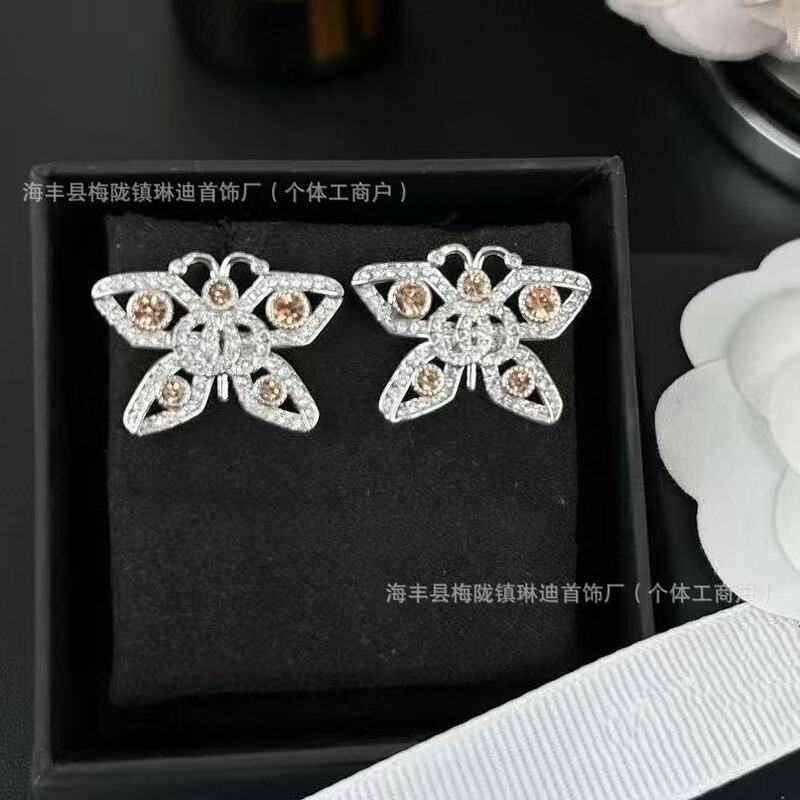 新款香家法式花朵名媛宫廷光面镶钻字母珍珠耳钉耳环耳饰品潮|undefined