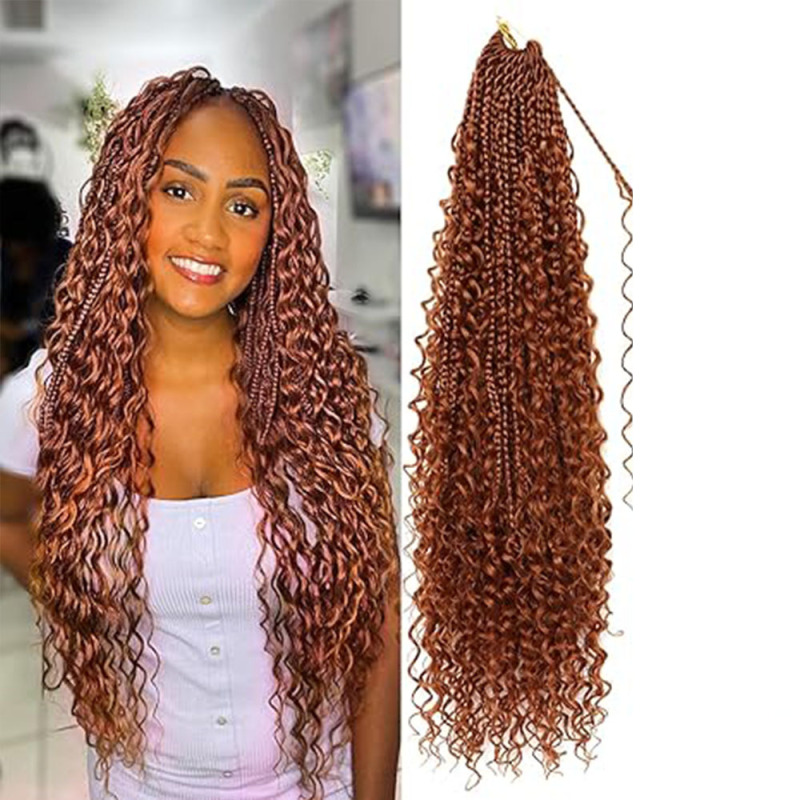 跨境欧美化纤假发Box Braids Bohemian Curly三股辫飞子钩针发辫|undefined