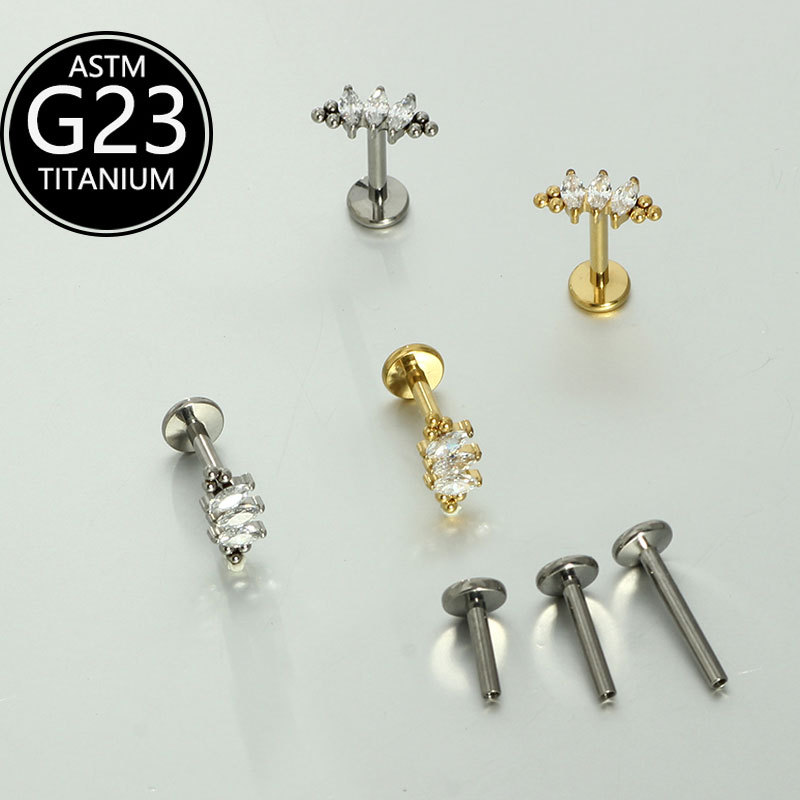 G23 Titanium Zirconia 16G Lip Piercing 6-10mm Ear Bone Stud Unisex Fashion Leaf Earring detail image 7