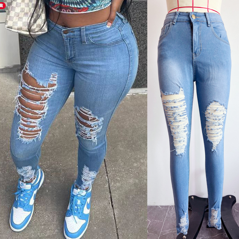 Women's Holiday Daily Streetwear Solid Color Full Length Ripped Jeans display picture 1