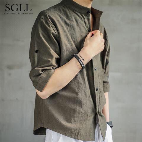 Camisa de lino para hombre, manga corta de verano, camisa blanca muy hada, chaqueta de media manga de algodón y lino de estilo chino suelto, chaqueta de hombre