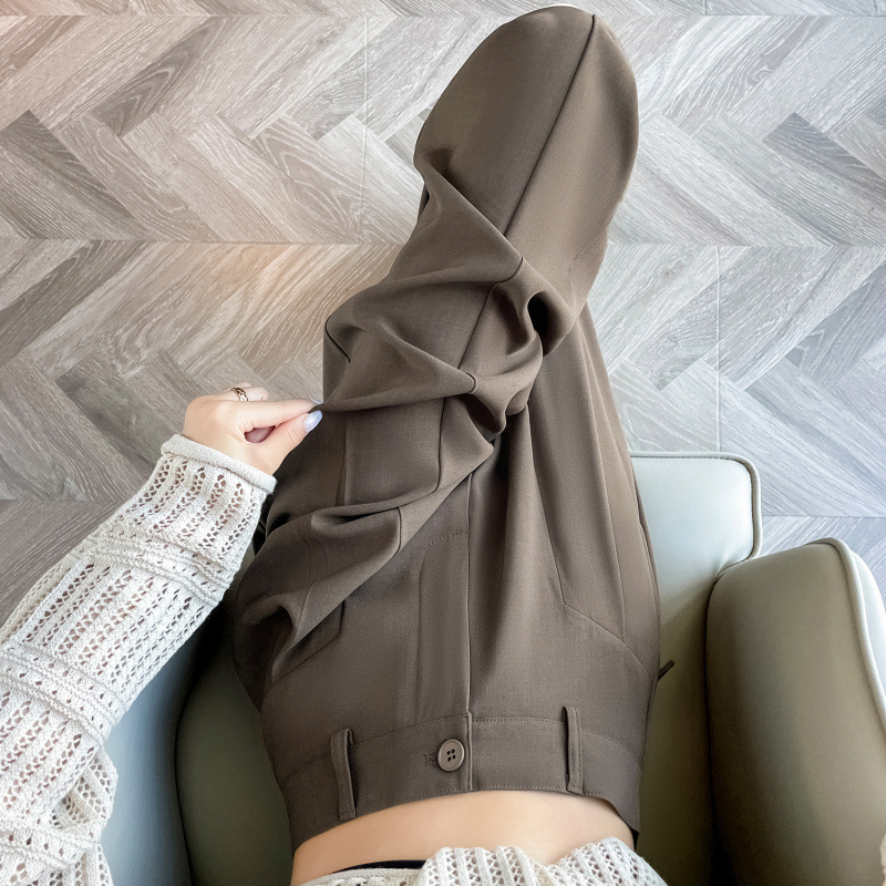 实拍2025秋季新款高级感垂感西装阔腿裤女高腰显瘦窄版休闲直筒裤|undefined