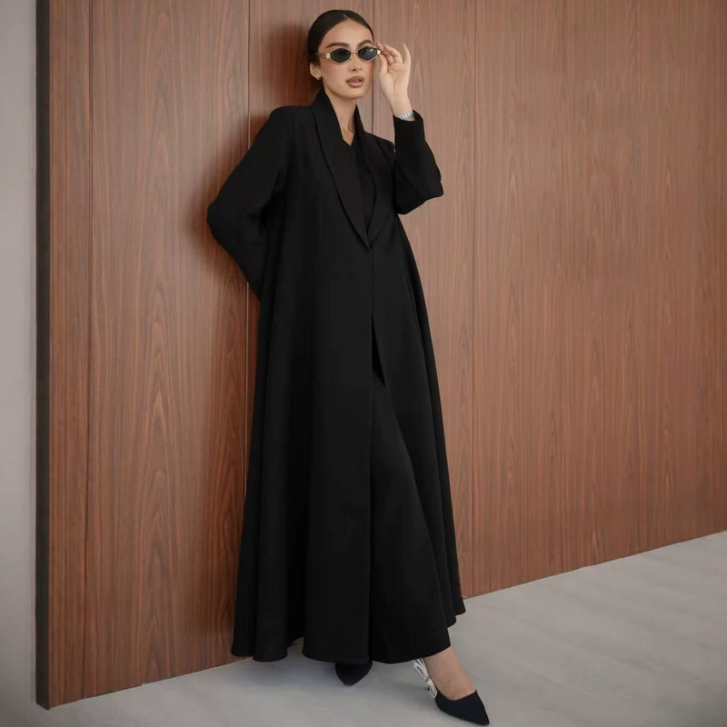 European and American fashion women's turn-down collar solid color dress, modest and elegant, versatile long coat dress, Southeast Asia MQ260M