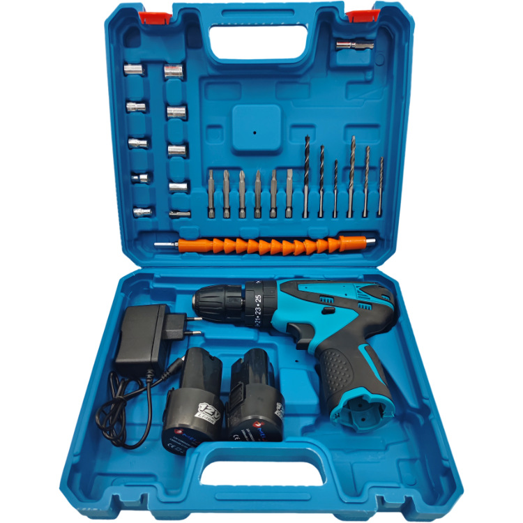 Fábrica de fuente directa 12v cañón de acero de litio conjunto de taladro eléctrico de doble velocidad taladro eléctrico de impacto de decoración doméstica sitio de construcción