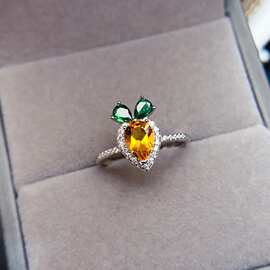 天然S925银黄水晶戒5*7mm轻奢高级感戒指 新款网红饰品批发