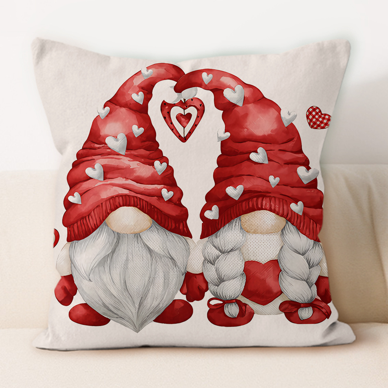 Amazon nuevo día de San Valentín almohada de asiento sofá cubierta de cojín lino estampado a cuadros rojos almohada de decoración para el hogar