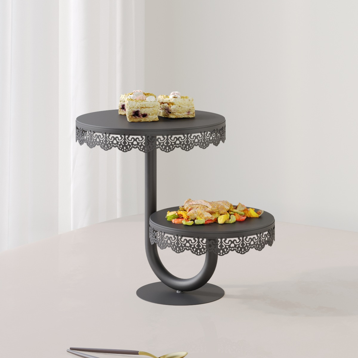 Estante de pastel de oro de lujo ligero europeo decoración de boda mesa de postres decoración de mesa de postres Amazon snack platos de pastel al por mayor