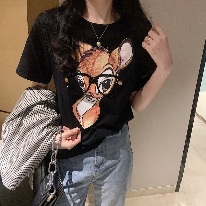 Maglietta casual letteraria di Instagram Maglietta allentata coreana T-shirt a maniche corte per coppia estiva Abbigliamento da donna_voghion.com