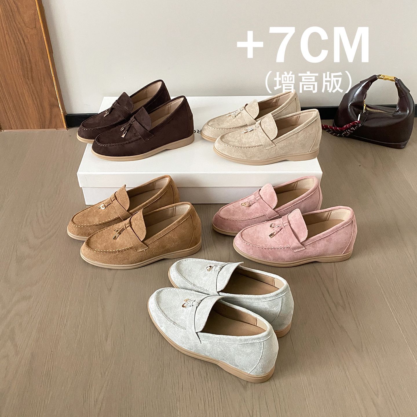 Lp Tassel Buckle Loafers With 7cm Hidden Heel, Slip-on Women's Classic...