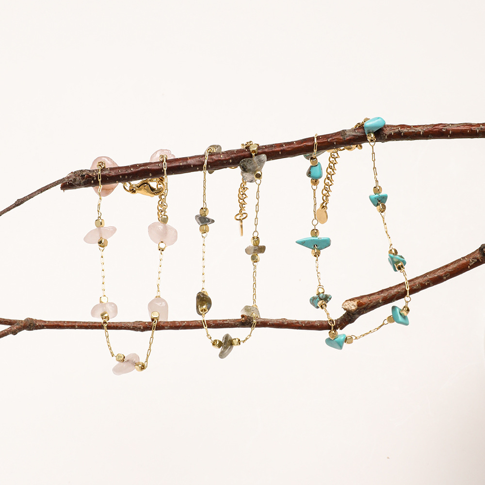 Color Block Pattern Vintage Style Color Block Stainless Steel Natural Stone Bracelets In Bulk