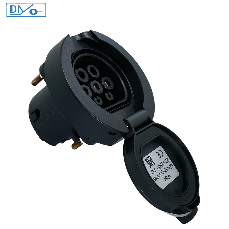 新能源交流充电座32A欧标座单相保护门款不带线材不带锁type2