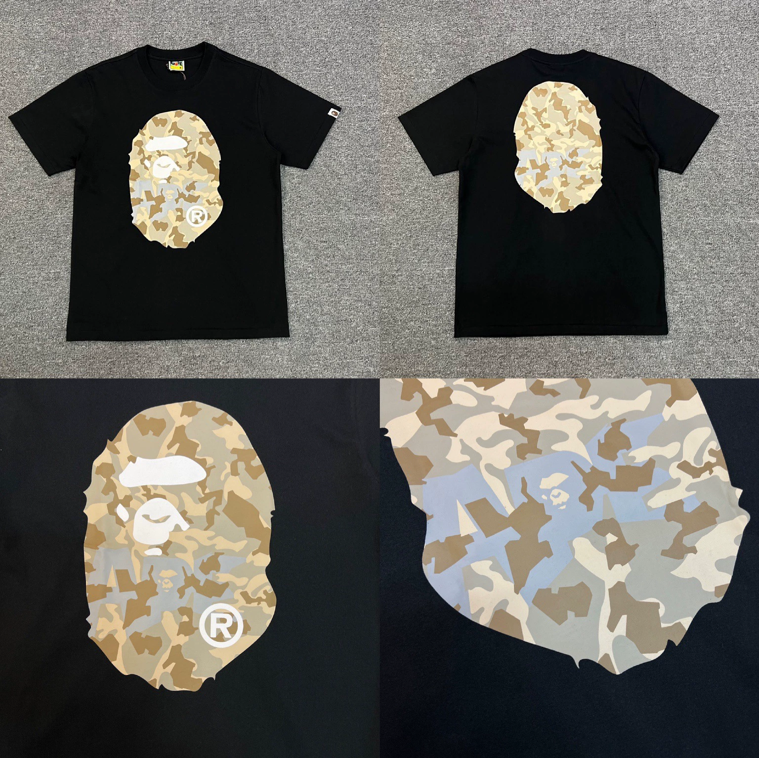 Стильный брендовый топ BAPE с половинными рукавами TEE для мужчин и женщин, камуфляж голова обезьяны, высокого уровня, свободный крой, короткий рукав