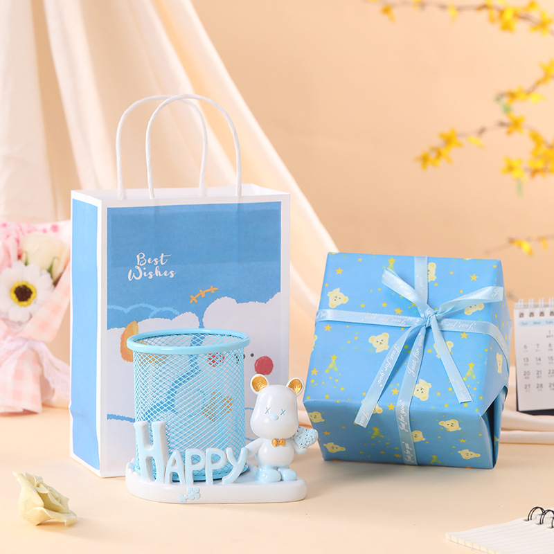 블루 + 절묘한 포장 + 선물 가방