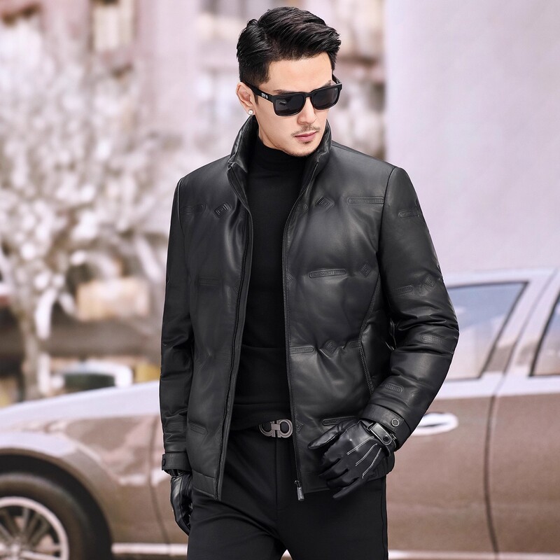 2025 New Genuine Leather down Jacket Men's Short Stand Collar Haining Sheepskin Jacket Youth Thickened down Jacket