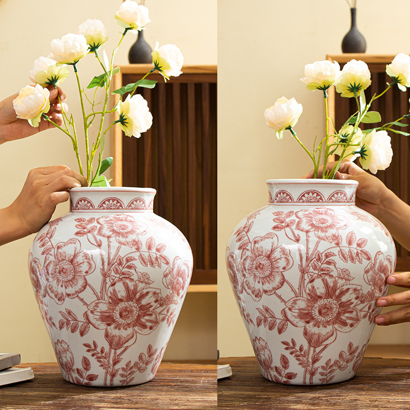 東方パリ青花磁器花瓶陶磁器花瓶可水培高温焼成陶磁器置物高級感軽豪華