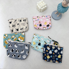 Small wallet for girls, cute, student canvas zipper key, portable cartoon thin simple ins coin purse
