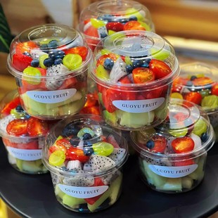 Fruit Cup Disposable Trendy Fruit Cutting Box Transparent Plastic Cup Salad Ice Powder Fruit Salad Packaging Box Stall Box