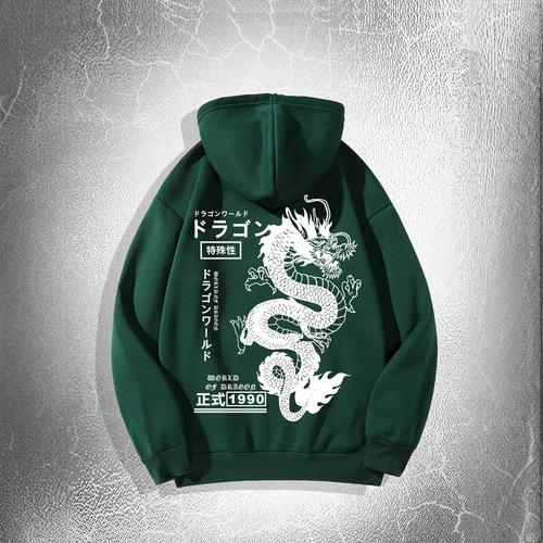 Dragon Print, Men's Casual Hoodie, Drawstring Pocket Hoodie