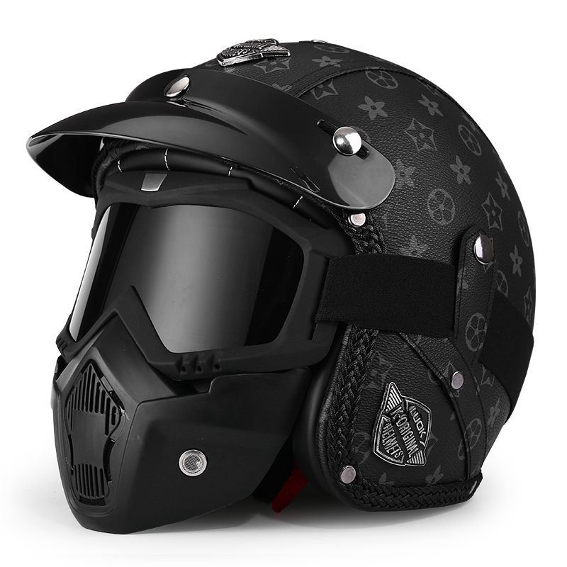 Una pieza emitida en nombre del nuevo estándar nacional 3C retro 3/4 medio casco motocicleta eléctrica pedal de verano máquina de crucero casco de cuero para hombres y mujeres