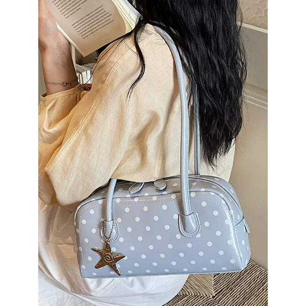 Korean Style Niche Bowling Bag for Women 2026 New Polka Dot Large Capacity Shoulder Bag Fashionable Commuter Pillow Bag