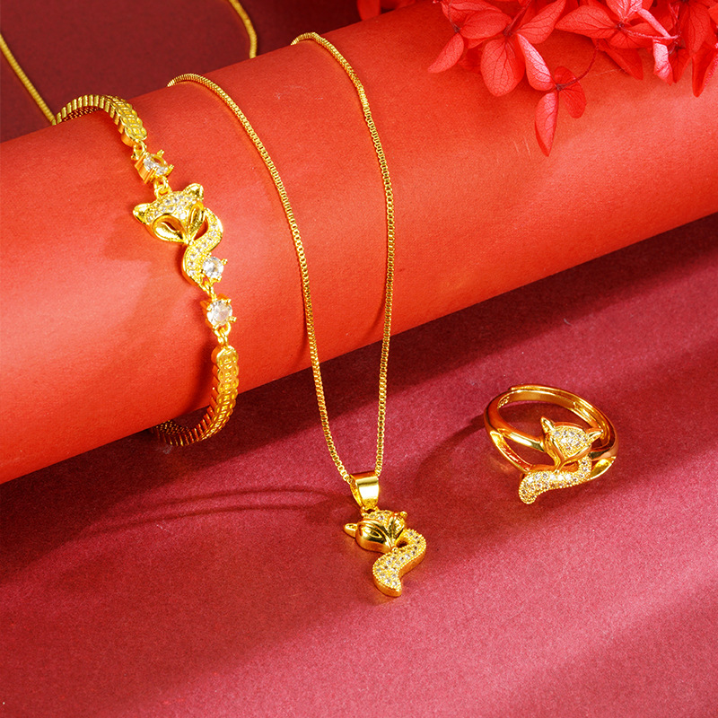 Luz de lujo pequeño zorro collar pulsera oro de arena vietnamita micro anillo de diamantes femenino popular retro nicho joyería suministro