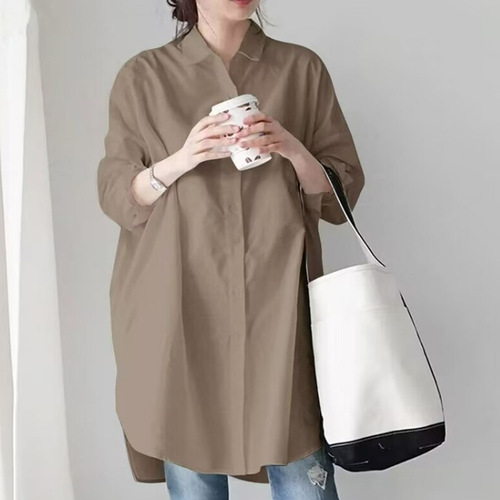 Export White Shirt Women's Long Sleeve New Fashionable Mid-length Casual Loose Design Shirt 