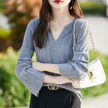 白枕鹤慵懒时尚精仿羊毛打底休闲百搭宽松喇叭新款长袖针织衫