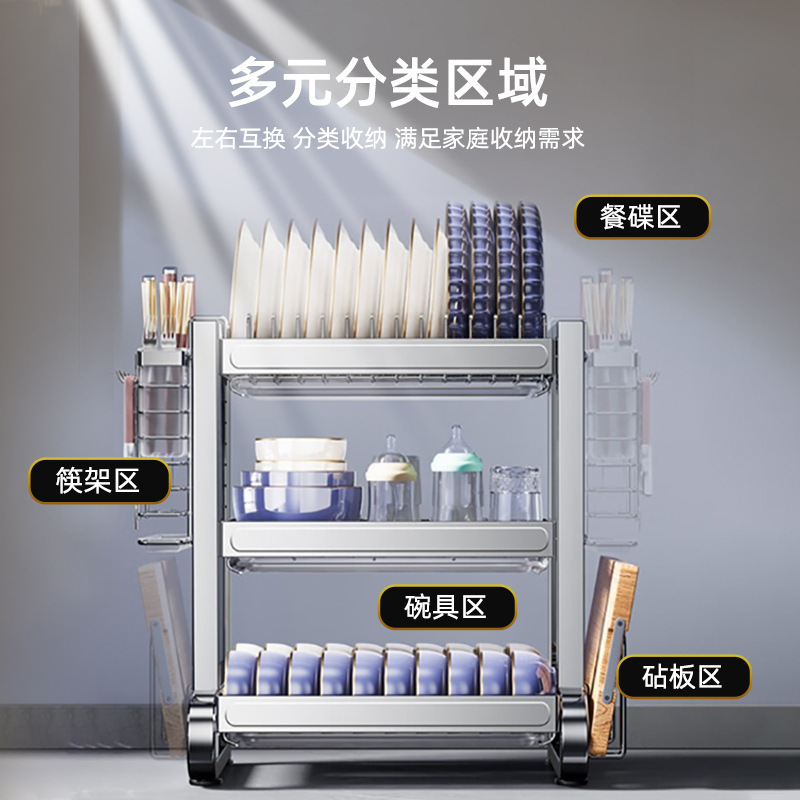 キッチン多層ステンレス鋼食器収納ラック 2025 新型排水食器棚厚みのあるカウンタートップ家庭用収納ラック|undefined