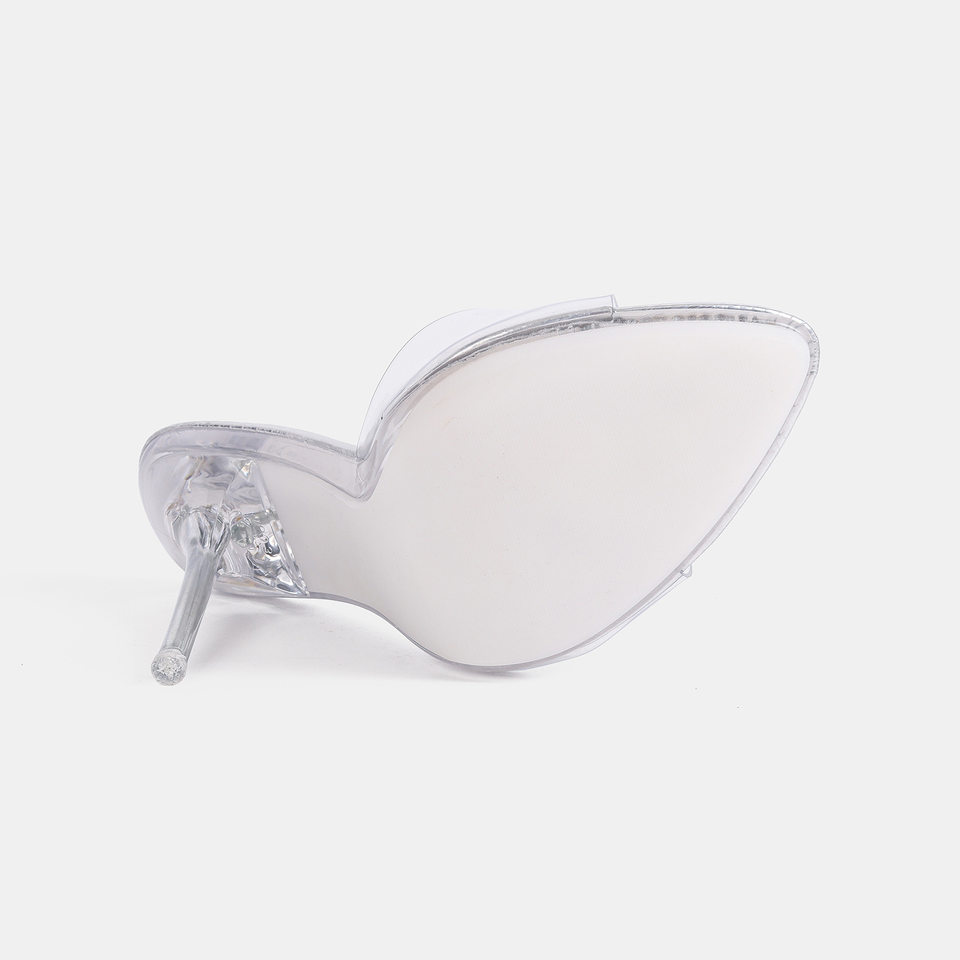 Giày sandal nữ mũi nhọn quai ngang trong suốt, gót nhọn siêu cao — Màu be, Màu bạc, Màu trắng, Màu tím chi tiết 2